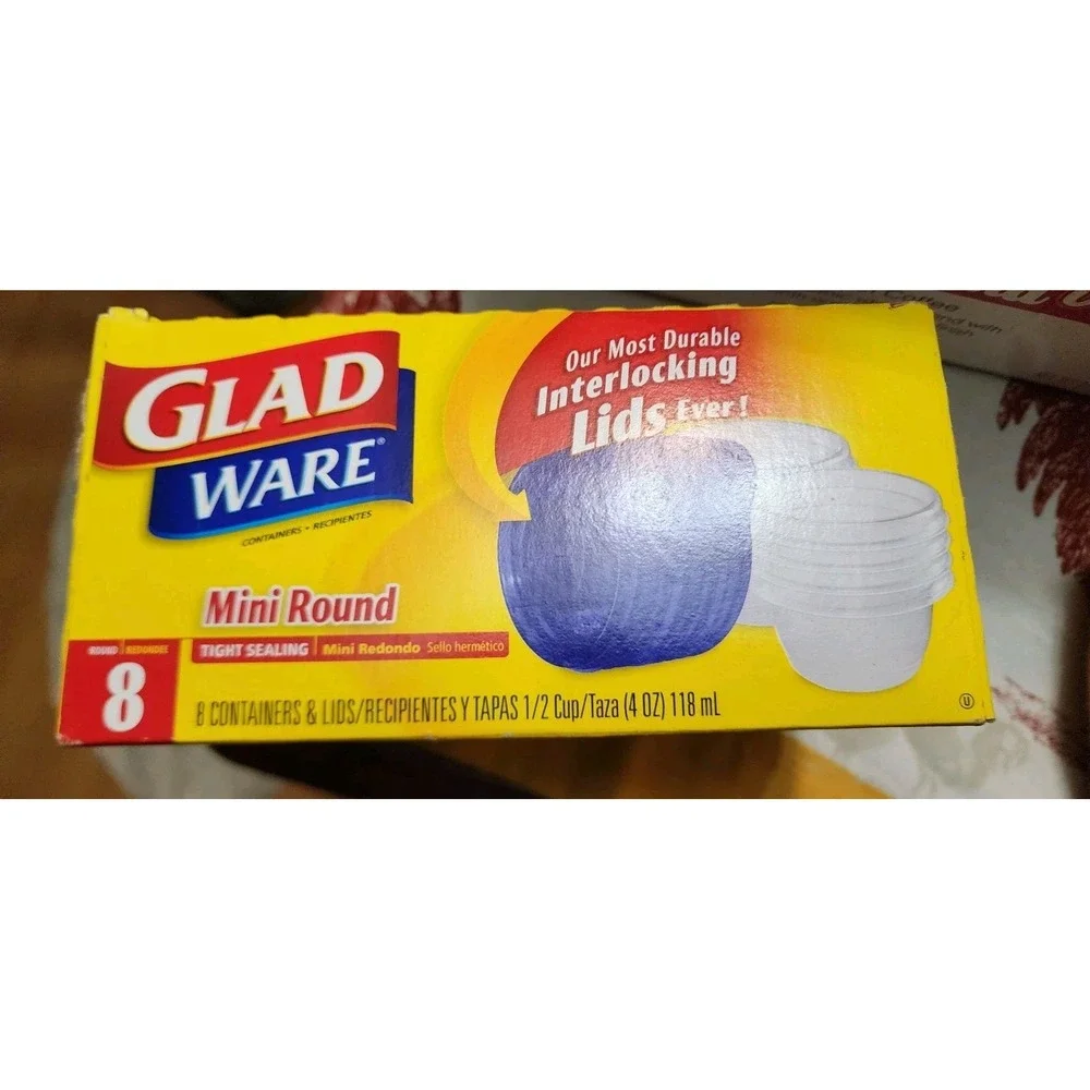Glad Gladware Mini round Food Storage Containers 4 Oz 8 Count Bpa-Free, Lock New